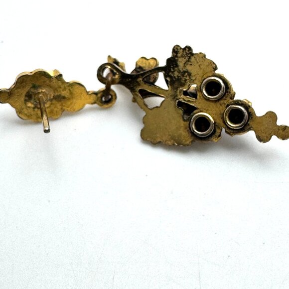 Avon Gold-Tone Dangle Drop Earrings Purple Rhinestones Grape Motif Vtg MCM - Picture 8 of 10